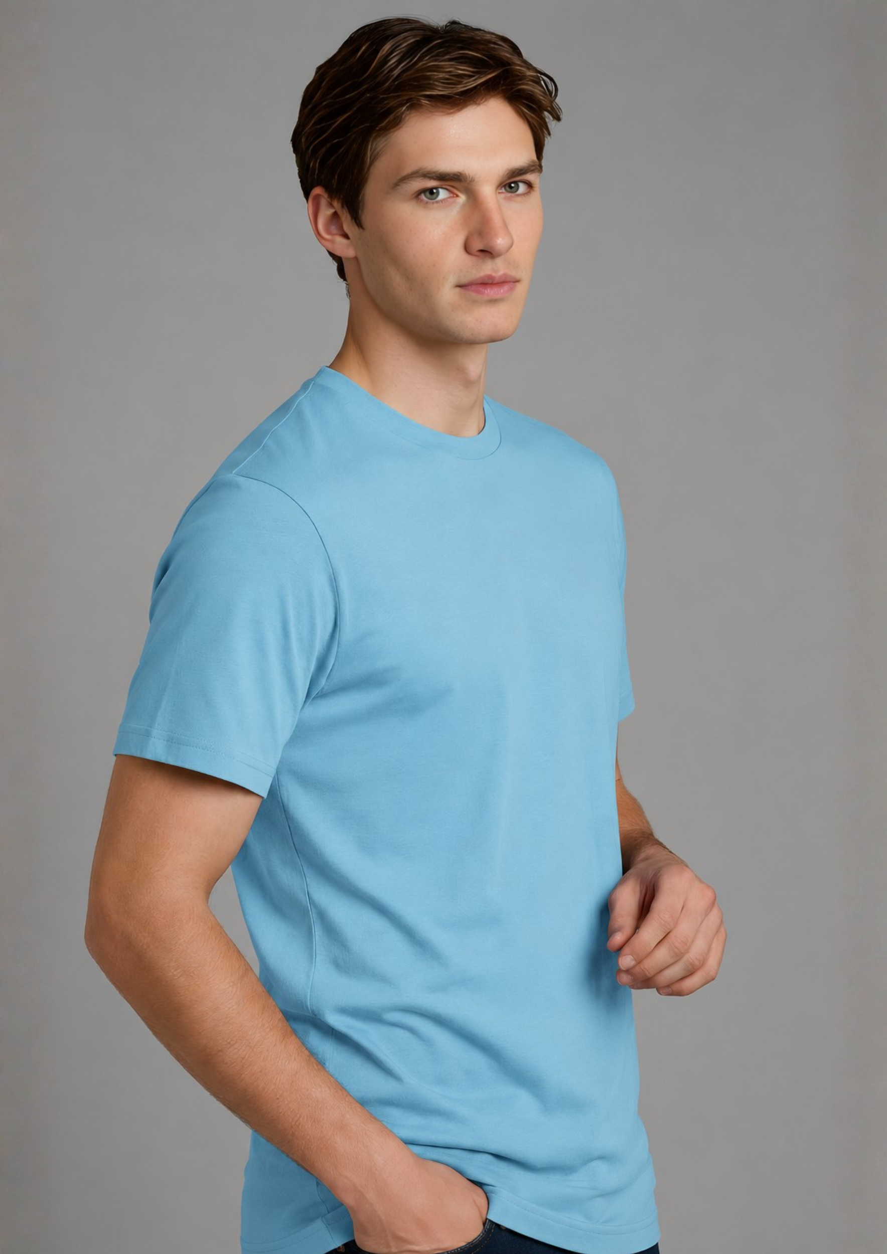 Men’s Essential Cotton Regular Fit T-Shirt – Sky Blue
