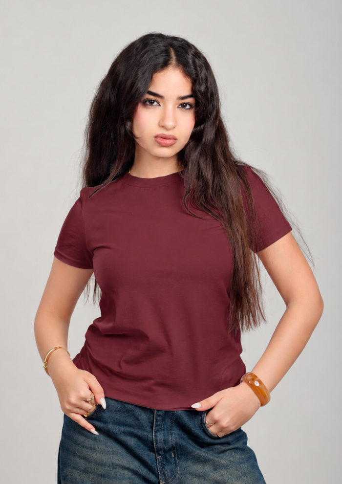 Women’s Essential Cotton Regural Fit T-Shirt – Burgundy