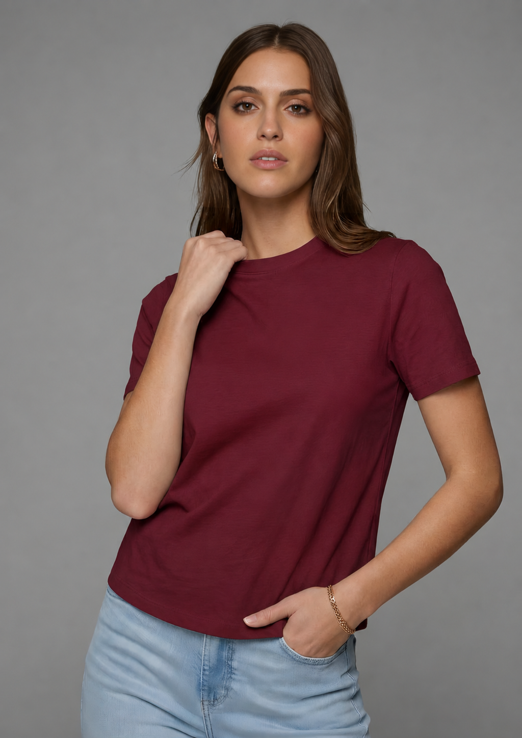 Women’s Essential Cotton Regural Fit T-Shirt – Burgundy